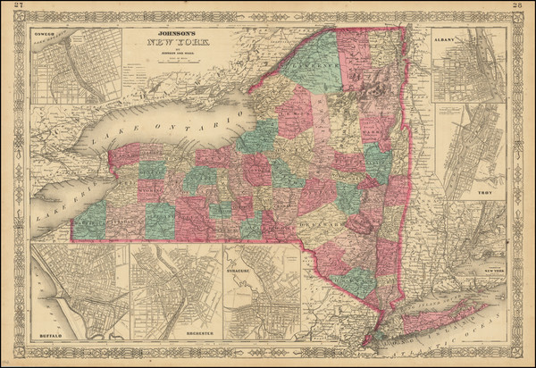 29-New York State Map By Alvin Jewett Johnson